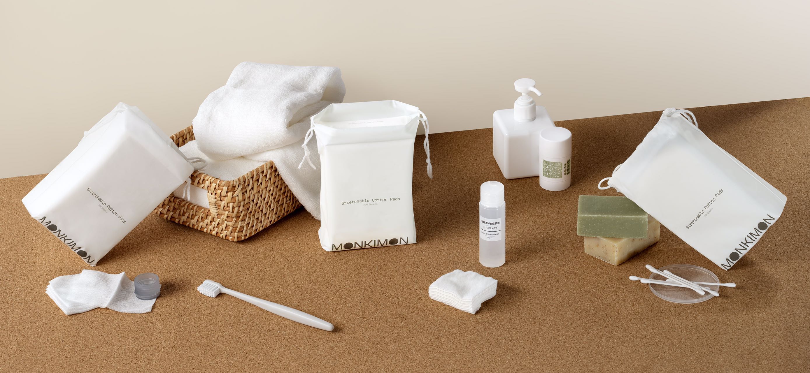 Monkimon products arranged on a table